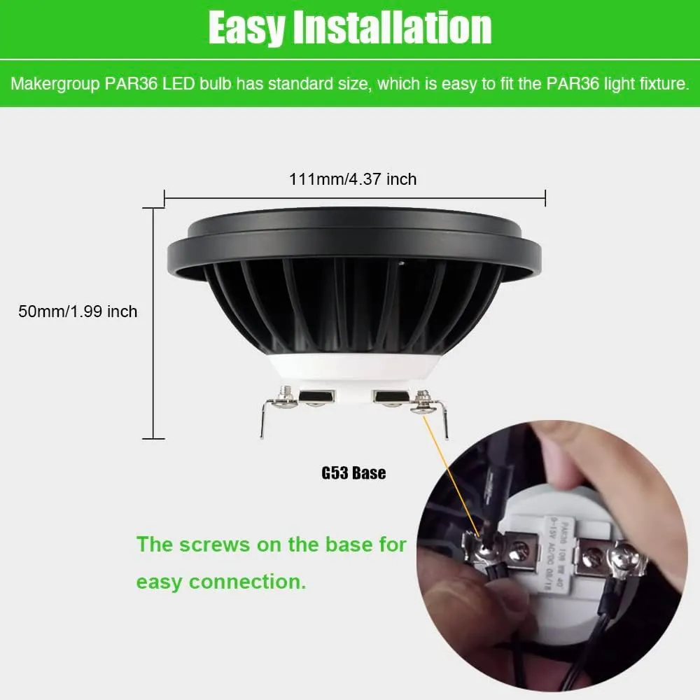 PAR36 Landscape LED Light Bulb 10W 12V Low Voltage Waterproof Spotlight for Outdoor Yard Lighting Tree Light, In-Ground Well Light, Daylight White 5000K