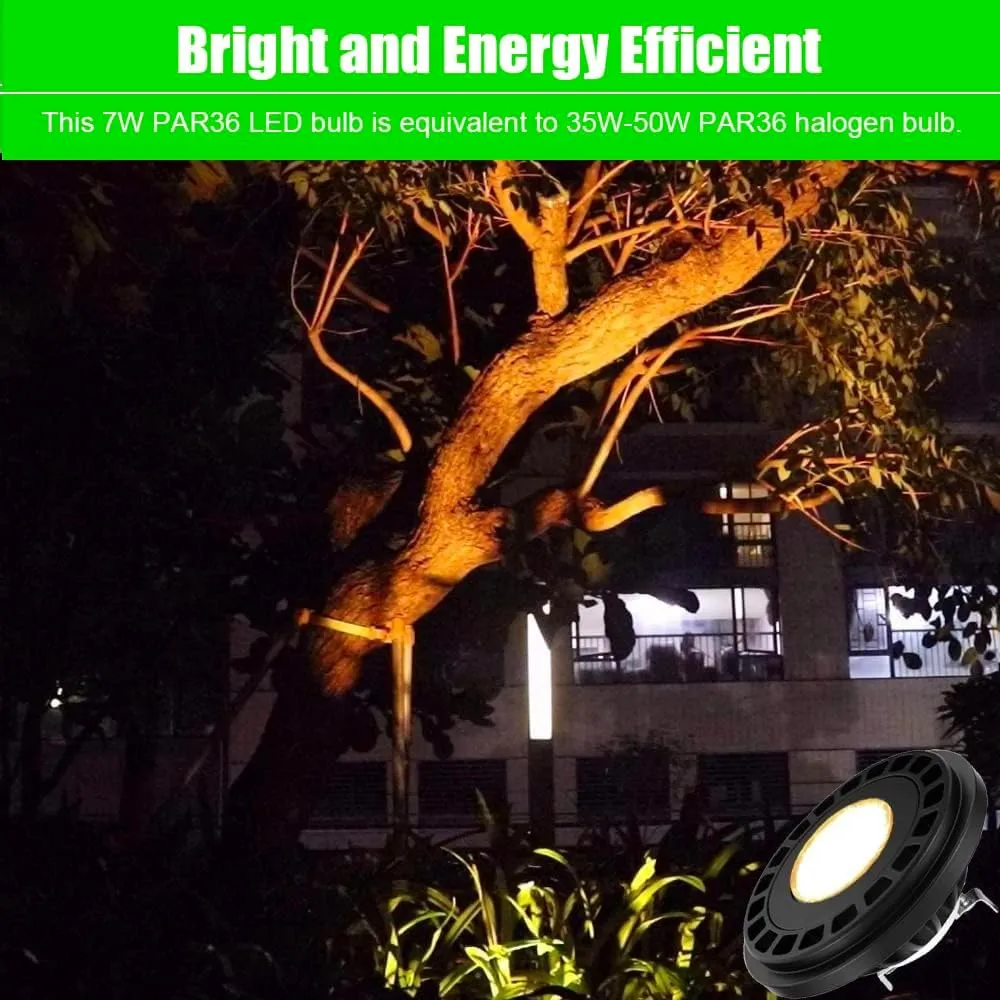 PAR36 Landscape LED Light Bulb 7W 12V Low Voltage Waterproof Spotlight for Outdoor Yard Lighting Tree Light, In-Ground Well Light, Warm White 2700-3000K