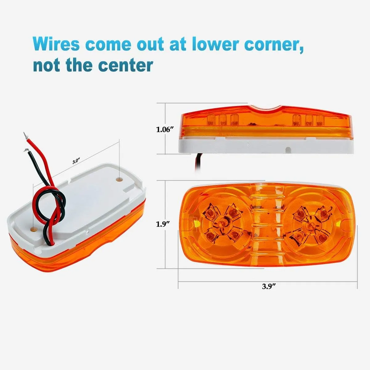 Partsam 14x Trailer RV Marker LED Light Double Bullseye 10 Diodes Clearance Light Red/Amber,[DOT Approved] 4x2 Tiger Eye/Double Bubble 12V Rectangular LED Side Marker Light Surface Mount Camper Truck