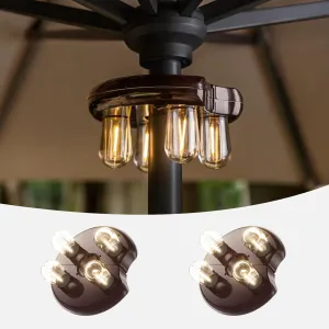 Patio 2 Packs Umbrella Light with LED Edison Bulbs, Battery Operation Cordless-Outdoor Umbrella Pole Lights with 2 Lighting Modes for Garden，Patio, Backyard, Camping or BBQ - Brown