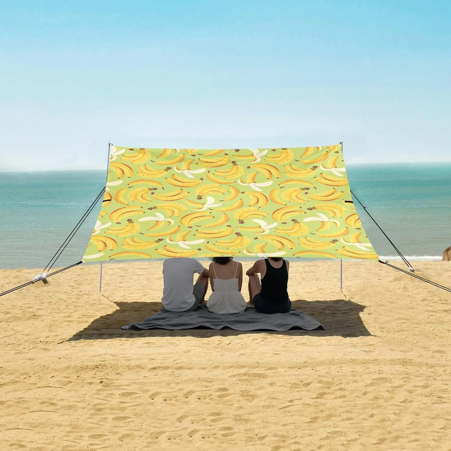 Pattern with Banana Beach Camping Tent Sun Shelter for Whole Family, Beach Shade Canopy with UPF50  UV Protection,Easy Set Up and Carry,Outdoor Shade for Trips, Fishing, Backyard Fun Picnics