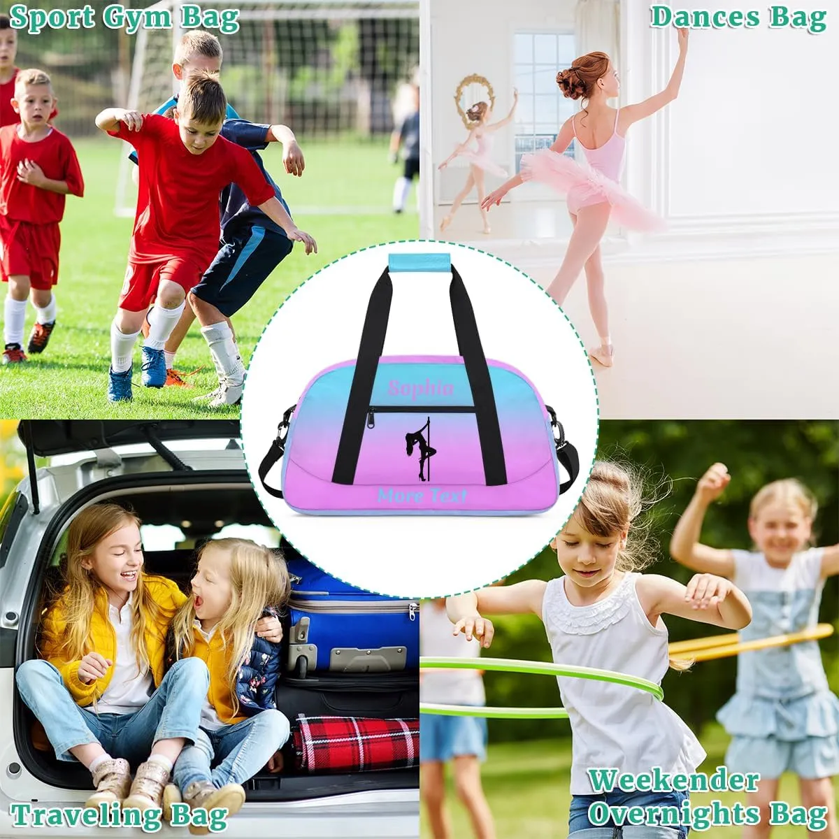 Personalized Kids Duffle Bag for Girls, Custom Sport Gym Bag with Name, Fit School Practice, or Overnight Weekender Travel Pink Pole Dance