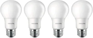 Philips LED Non-Dimmable A19 Frosted Light Bulb: 800-Lumen, 5000-Kelvin, 9-Watt (60-Watt Equivalent), E26 Base, Daylight, 4-Pack,455600