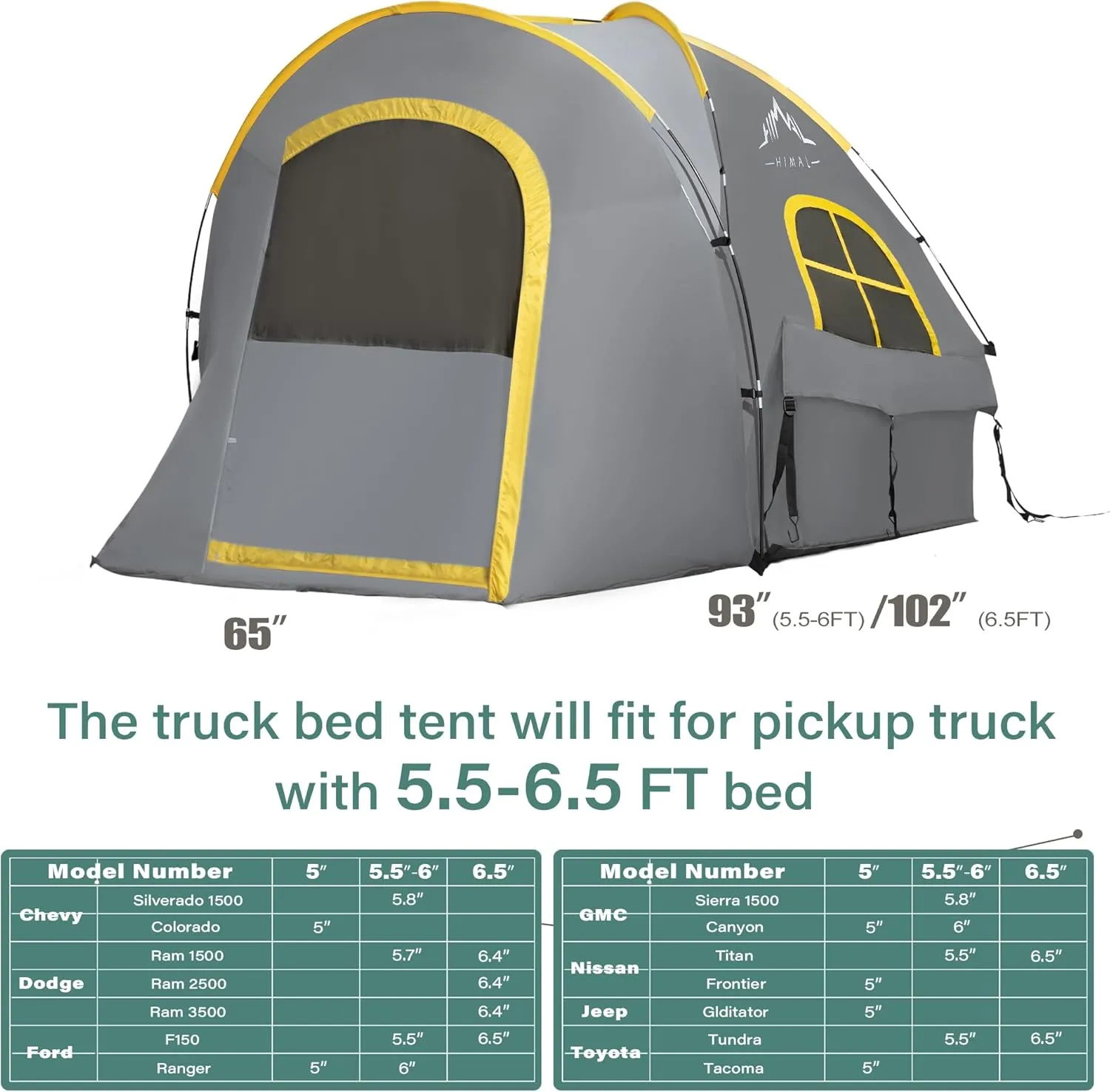 Pickup Truck Tent, Waterproof PU2000mm Double Layer for 6.5 FT Truck Bed, Portable Bed Tent for Camping, Gray