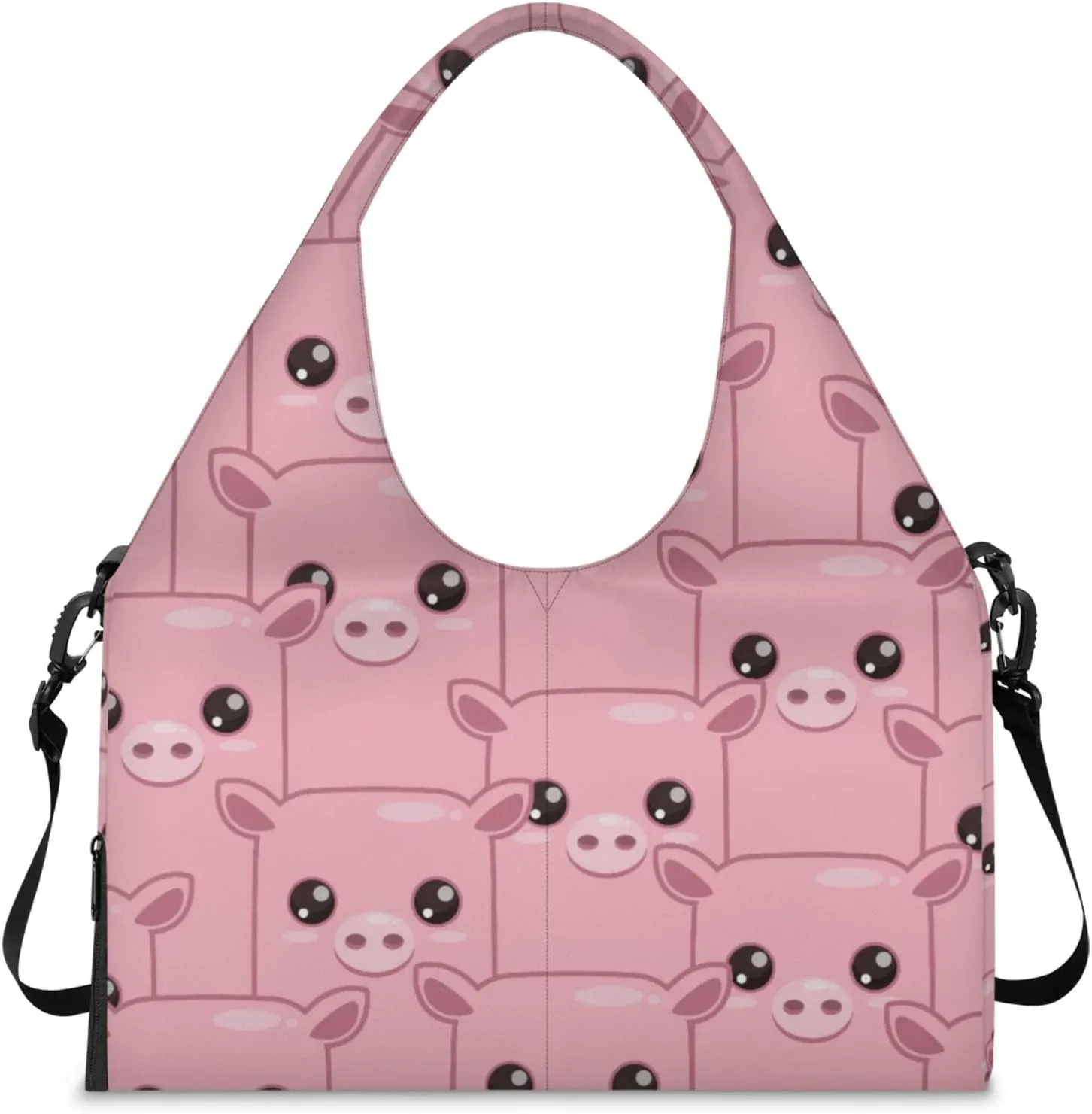 Pig Pink Face Gym Bag Yoga Mat Tote for Women with Shoes Compartment Lightweight Duffle Travel Carrier Wet Dry Storage Pockets Adjustable Pilates Mats Shoulder Bags for Sport Swim
