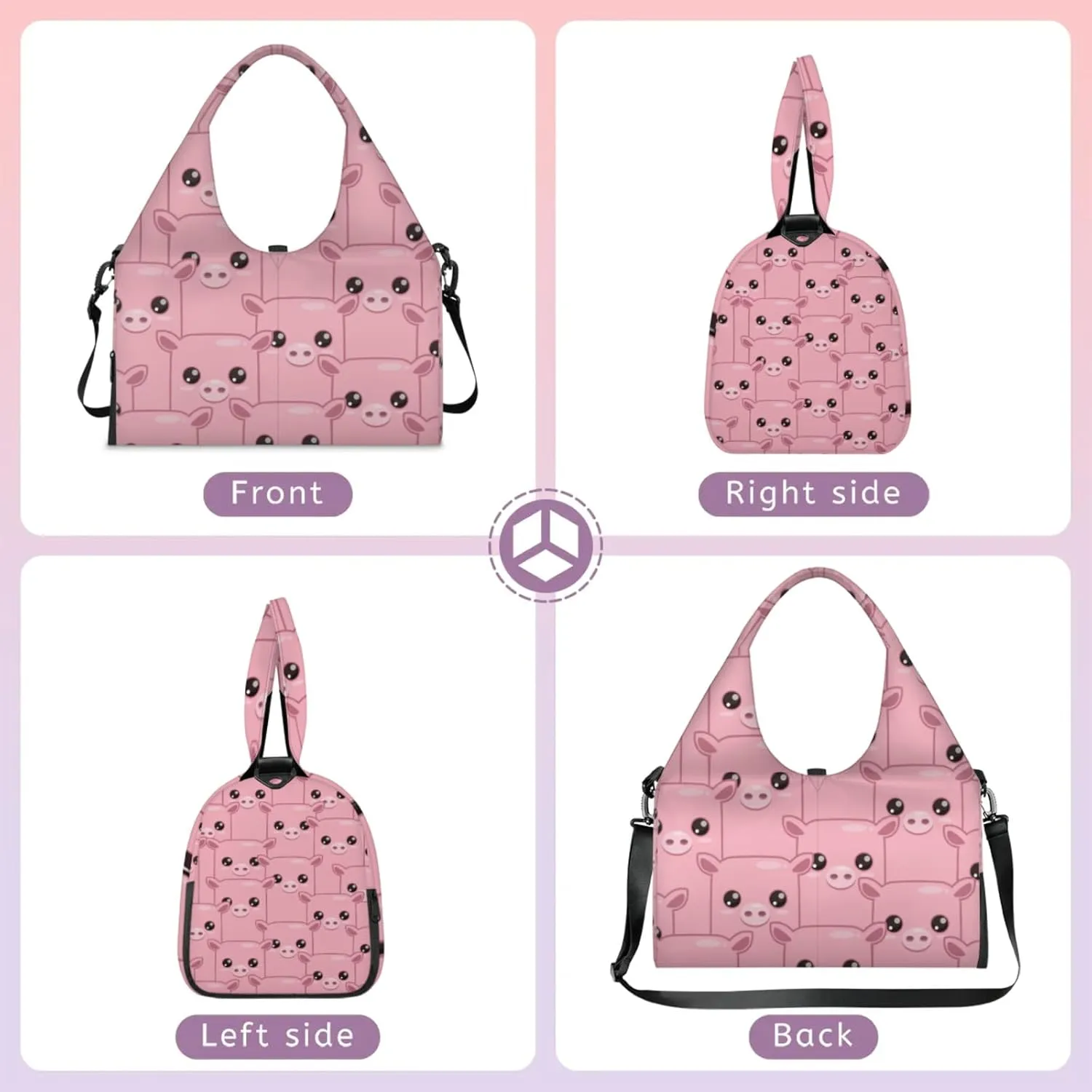 Pig Pink Face Gym Bag Yoga Mat Tote for Women with Shoes Compartment Lightweight Duffle Travel Carrier Wet Dry Storage Pockets Adjustable Pilates Mats Shoulder Bags for Sport Swim