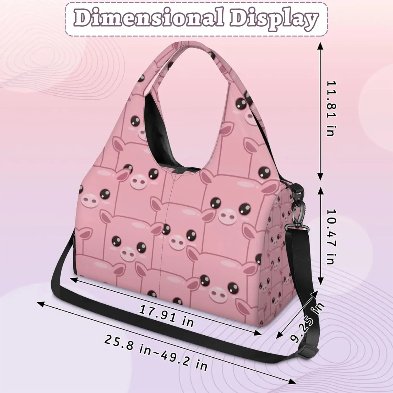 Pig Pink Face Gym Bag Yoga Mat Tote for Women with Shoes Compartment Lightweight Duffle Travel Carrier Wet Dry Storage Pockets Adjustable Pilates Mats Shoulder Bags for Sport Swim