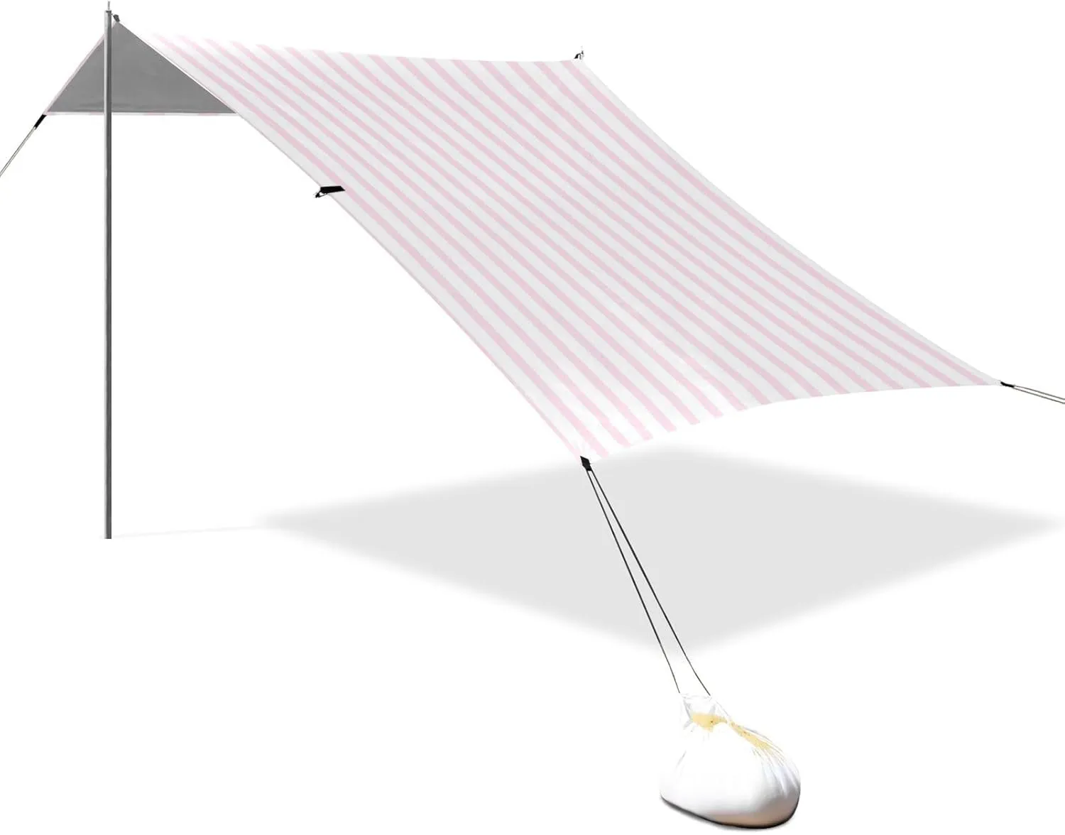 Pink Vertical Stripes Designed UPF50 Foldable Beach Cabana Water-Resistant Large Sun Shade with Sturdy Poles, Sandbags and Shovel for Camping Trips, Fishing, Backyard Fun or Picnics carpa para