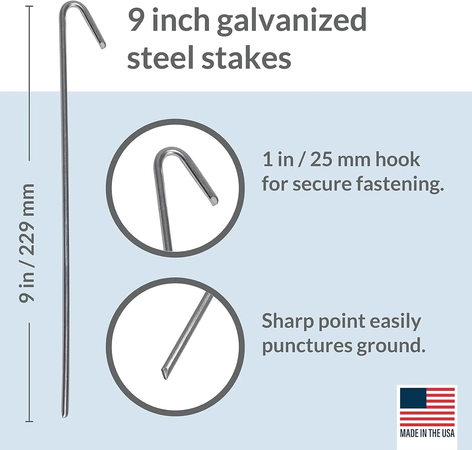 Pinnacle Mercantile 60 Pack Tent Stakes Metal Garden Edging Fence Hooks Pegs Christmas Decoration Stakes Made USA 9 inches Long