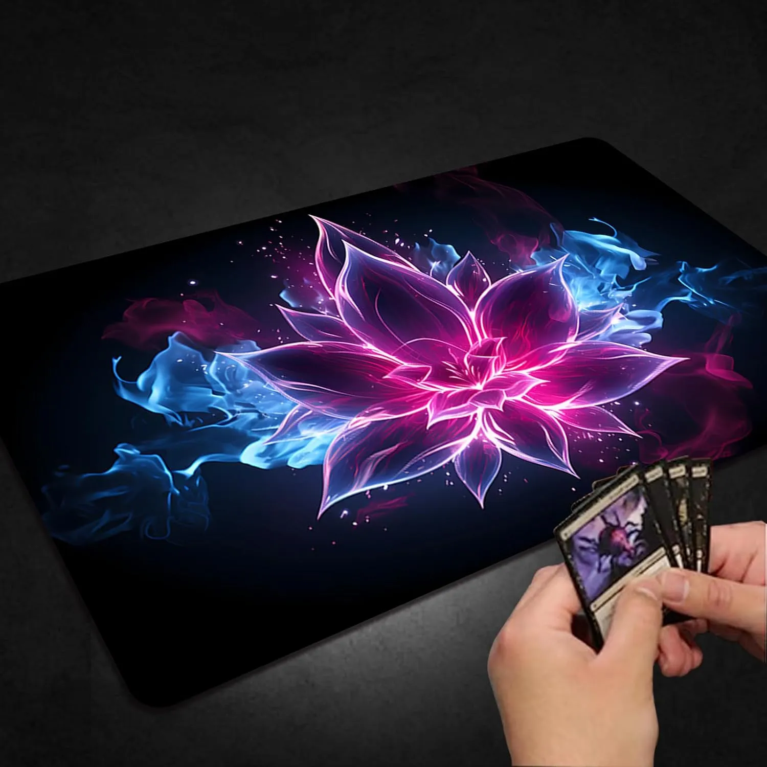 Playmat for MTG, with Free Storage Bags,Game Mat 24 x 14 inches, TCG and Board Game Mat for Cards,Mousepad Desk Mats (Lotus 2-Regular)