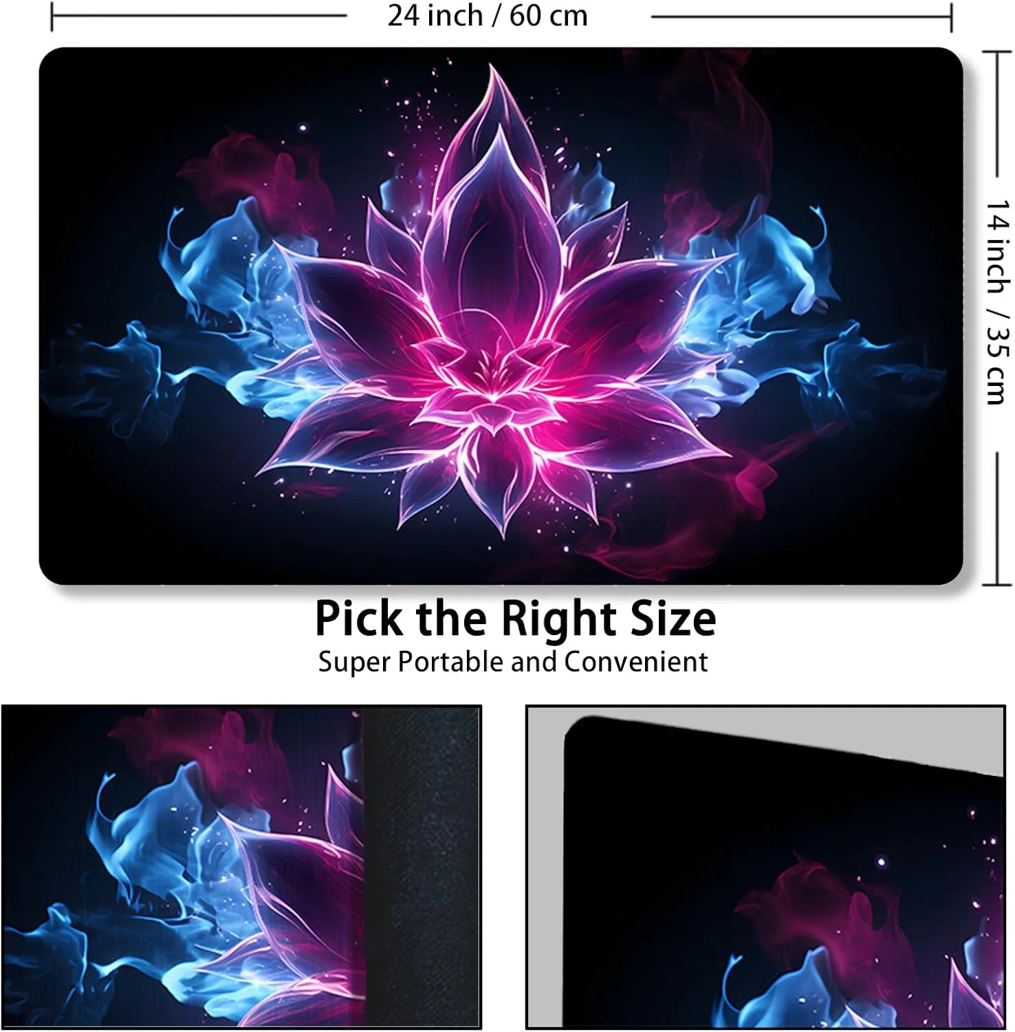 Playmat for MTG, with Free Storage Bags,Game Mat 24 x 14 inches, TCG and Board Game Mat for Cards,Mousepad Desk Mats (Lotus 2-Regular)