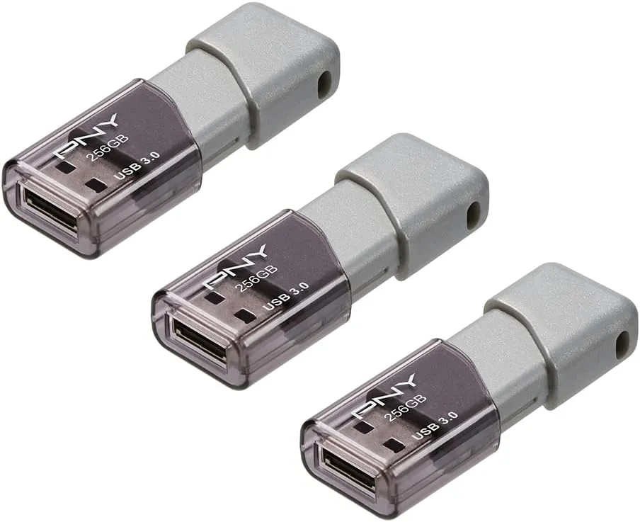 PNY 256GB Turbo Attaché 3 USB 3.0 Flash Drive 3-Pack – Grey, P-FD256X3TBOP-MP, 100MB/s, Light-Weight Durable - Data Storage and Transfer