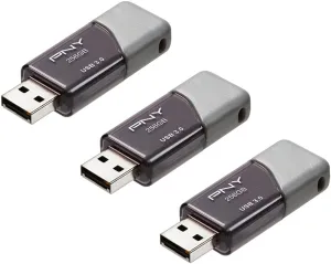 PNY 256GB Turbo Attaché 3 USB 3.0 Flash Drive 3-Pack – Grey, P-FD256X3TBOP-MP, 100MB/s, Light-Weight Durable - Data Storage and Transfer