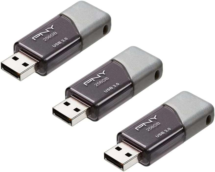 PNY 256GB Turbo Attaché 3 USB 3.0 Flash Drive 3-Pack – Grey, P-FD256X3TBOP-MP, 100MB/s, Light-Weight Durable - Data Storage and Transfer