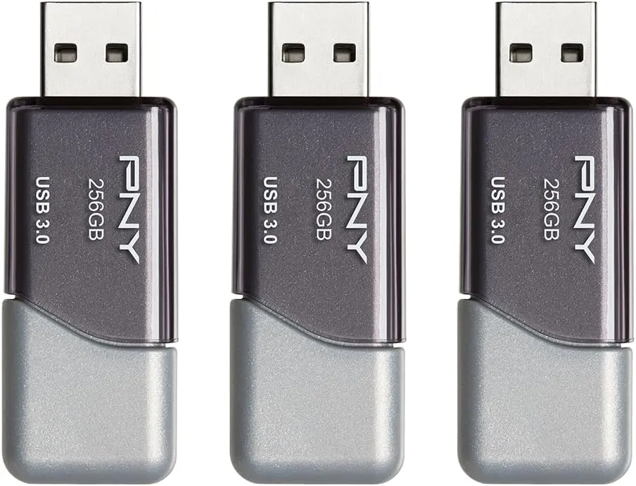 PNY 256GB Turbo Attaché 3 USB 3.0 Flash Drive 3-Pack – Grey, P-FD256X3TBOP-MP, 100MB/s, Light-Weight Durable - Data Storage and Transfer