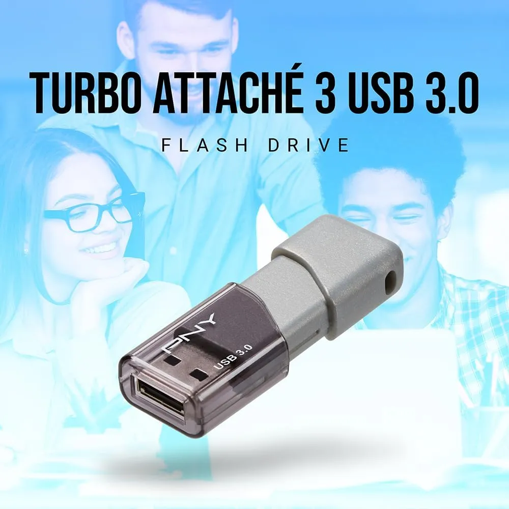 PNY 256GB Turbo Attaché 3 USB 3.0 Flash Drive 3-Pack – Grey, P-FD256X3TBOP-MP, 100MB/s, Light-Weight Durable - Data Storage and Transfer