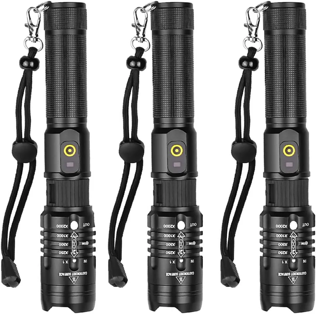 Pocketman Rechargeable Flashlights Zoomable Torch 3 Modes Hand Light High Lumen Super Bright Flash Light