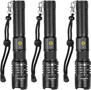 Pocketman Rechargeable Flashlights Zoomable Torch 3 Modes Hand Light High Lumen Super Bright Flash Light
