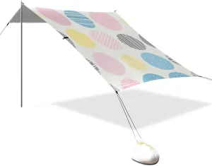 Polka Dot Round Modern Grey Spot Designed UPF50  Stable Beach Tent Easy Setup Large Portable Sun Shelter with Sturdy Poles, Sandbags and Shovel for Camping, Fishing, Backyard Fun carpas para