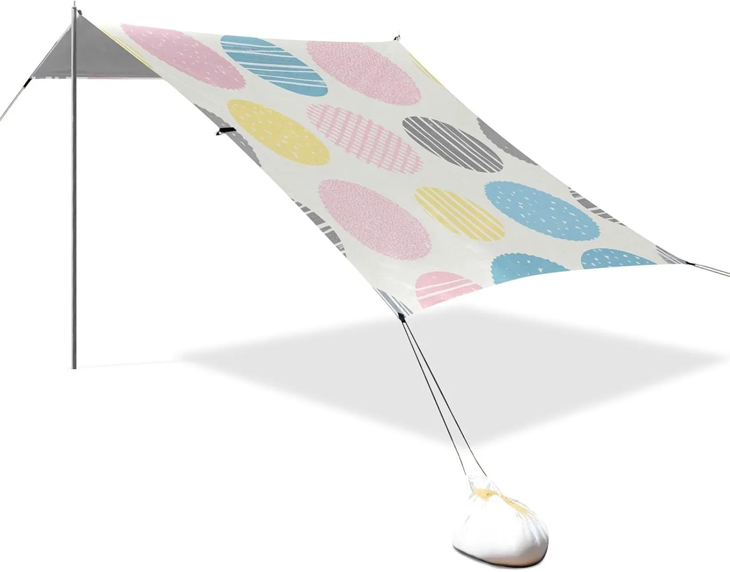 Polka Dot Round Modern Grey Spot Designed UPF50  Stable Beach Tent Easy Setup Large Portable Sun Shelter with Sturdy Poles, Sandbags and Shovel for Camping, Fishing, Backyard Fun carpas para