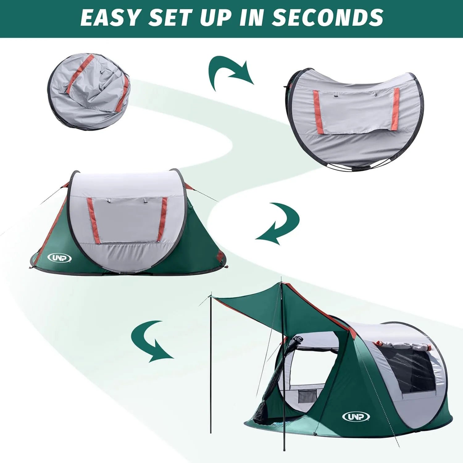 Pop-up Tent, 3 Person Camping Tent, Instant Portable Beach Tent, Easy Pop Up Shade Tents 2 Doors for Camping Hiking & Traveling with Carrying Bag