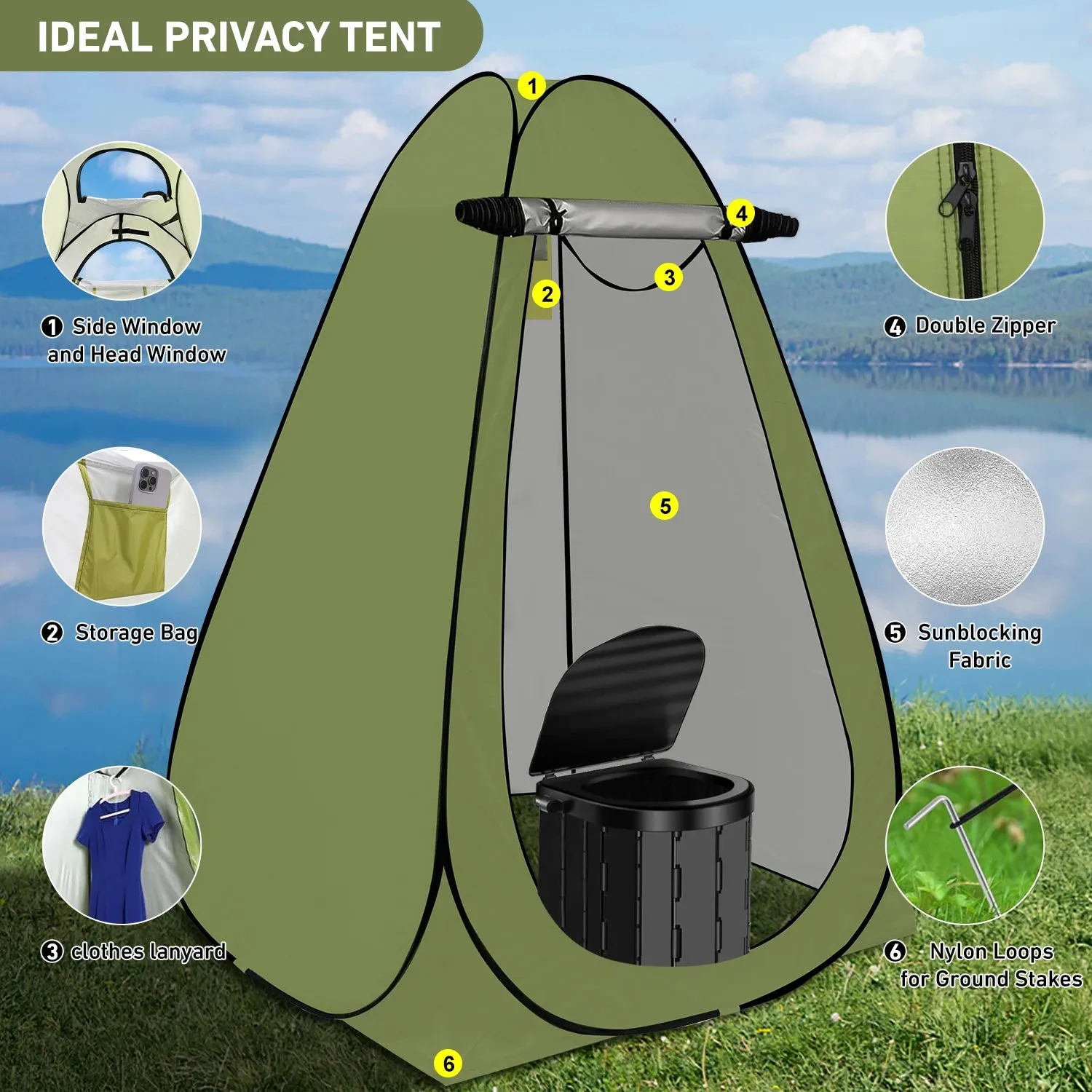 Portable Camping Toilet with Pop Up Privacy Tent and Changing Room