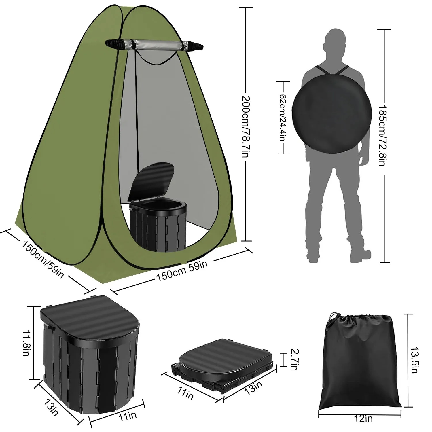 Portable Camping Toilet with Pop Up Privacy Tent and Changing Room