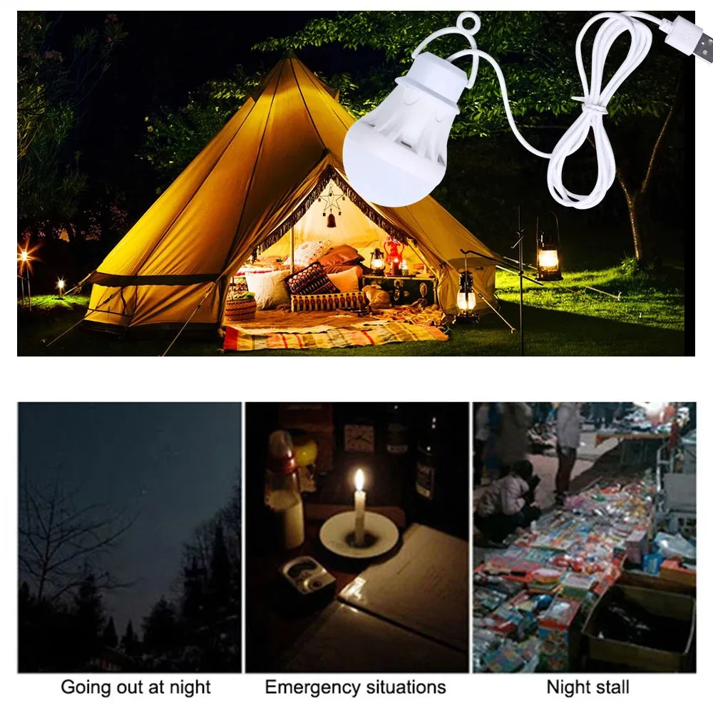 Portable USB LED Light Bulb 5W, Mini Pendant Light for Reading, Camping, and Outdoor Activities