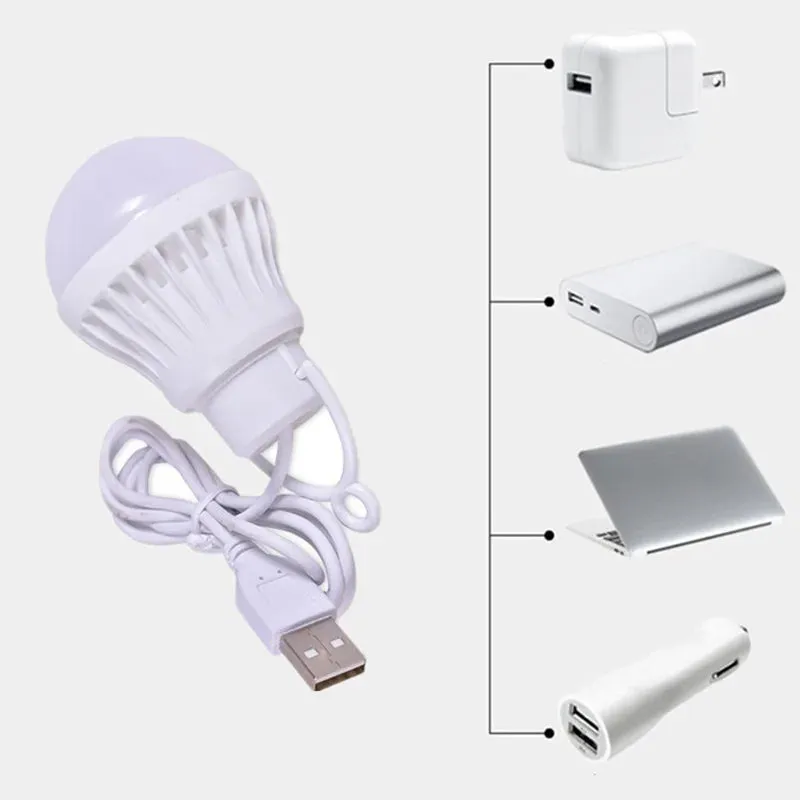 Portable USB LED Light Bulb 5W, Mini Pendant Light for Reading, Camping, and Outdoor Activities