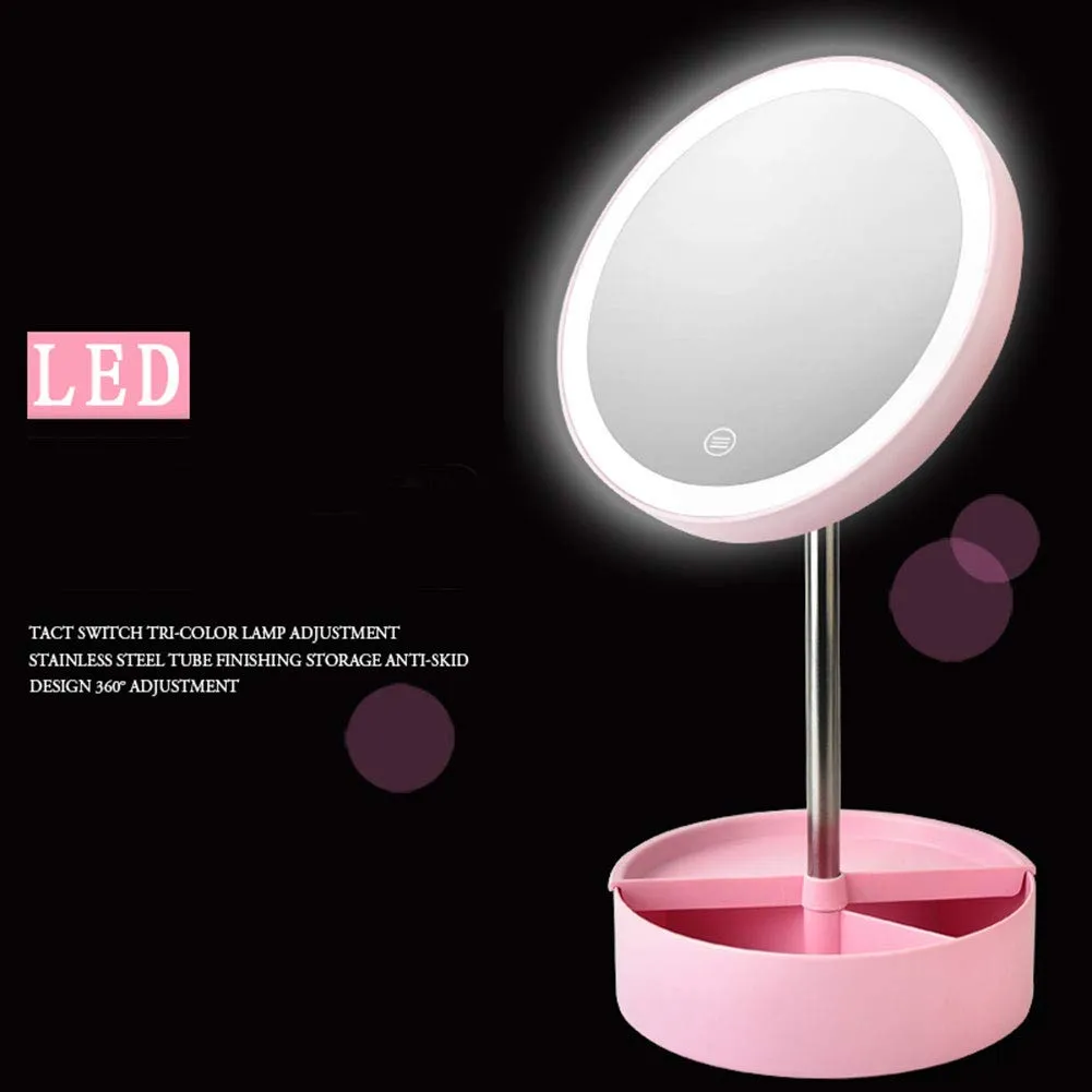 Portable USB/AAA Batteries Powered LED Light Makeup Mirror Countertop Cosmetic Makeup Bathroom Vanity Mirror Travel Desktop Mirrors (Green)