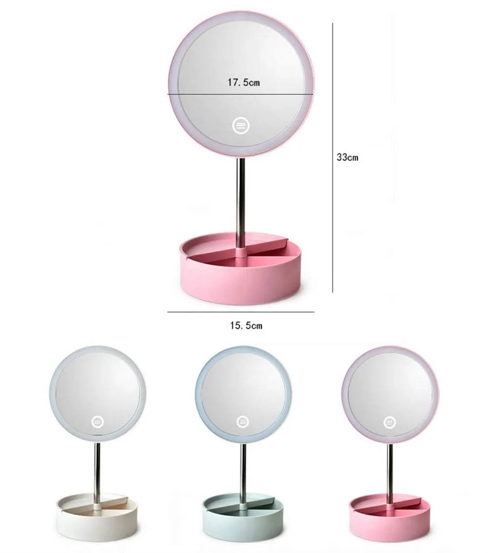 Portable USB/AAA Batteries Powered LED Light Makeup Mirror Countertop Cosmetic Makeup Bathroom Vanity Mirror Travel Desktop Mirrors (Green)