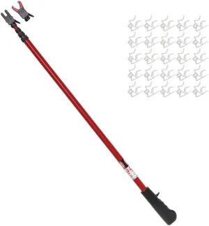 PRO MAX Dual Head Telescoping Pole | Light Hanging Kit for Hanging String Lights, Decorations, Garlands, 11ft Reach, Compatible with Gutters, Shingles, Eaves, 25 Light Clips Included