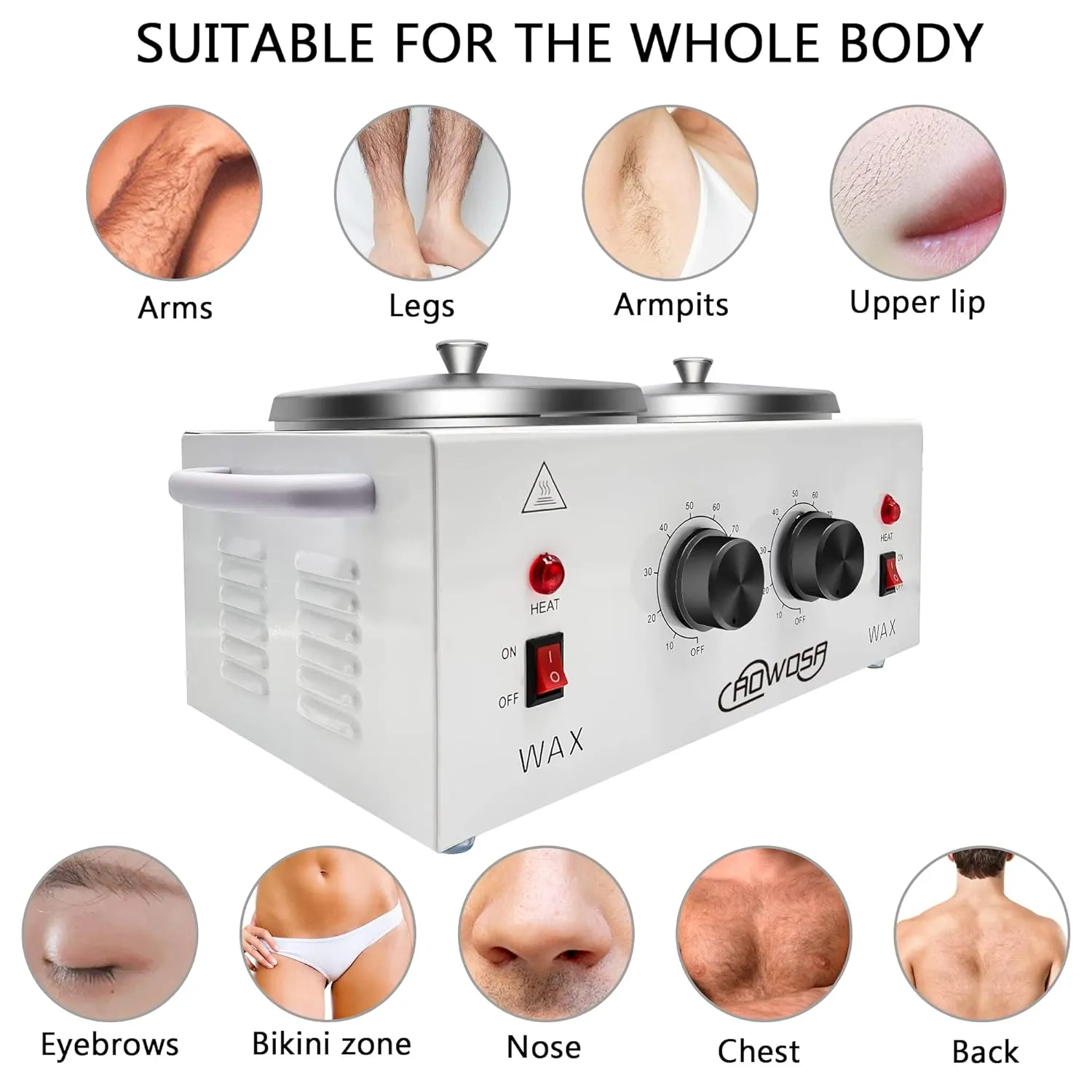 Professional Waxing Kit Wax Warmer Double Pot Wax Heater Machine for Hair Removal, Large Wax Pot for Spa Salon Beauty Esthetician Home, with Adjustable Temperature Set, 50 Wax Stick(White)