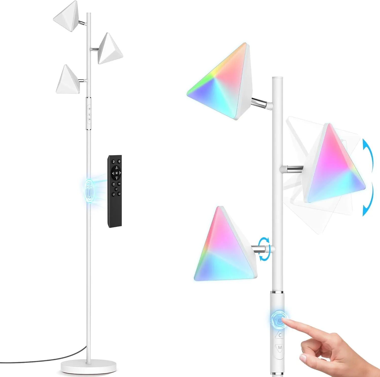 QiMH RGB Floor Lamp for Living Room, 36W LED Standing Lamp with 3 Lights, Dimmable Smart Lamp with Remote & Touch Control, Colors Changing& DIY Mode, Modern Tree Tall Lamp for Bedroom, White