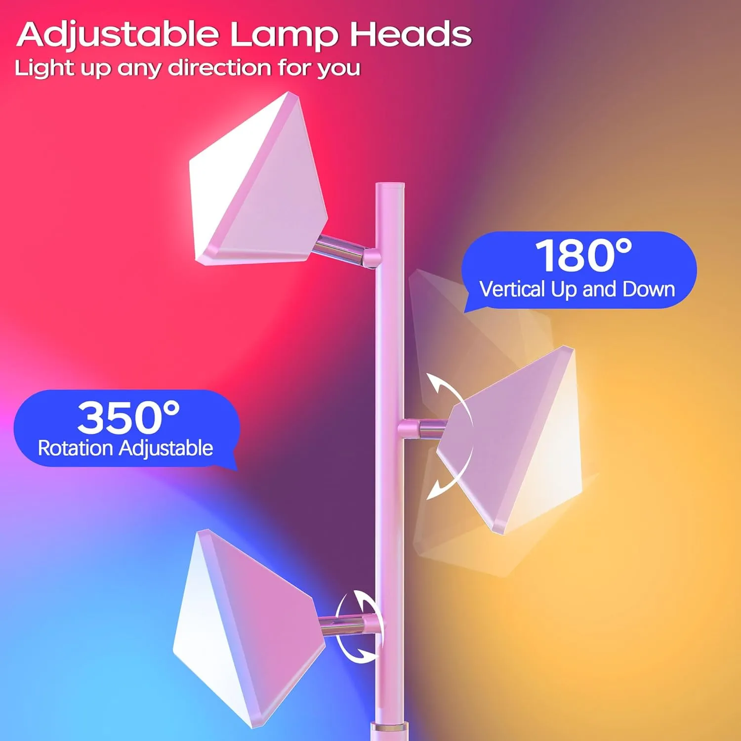 QiMH RGB Floor Lamp for Living Room, 36W LED Standing Lamp with 3 Lights, Dimmable Smart Lamp with Remote & Touch Control, Colors Changing& DIY Mode, Modern Tree Tall Lamp for Bedroom, White
