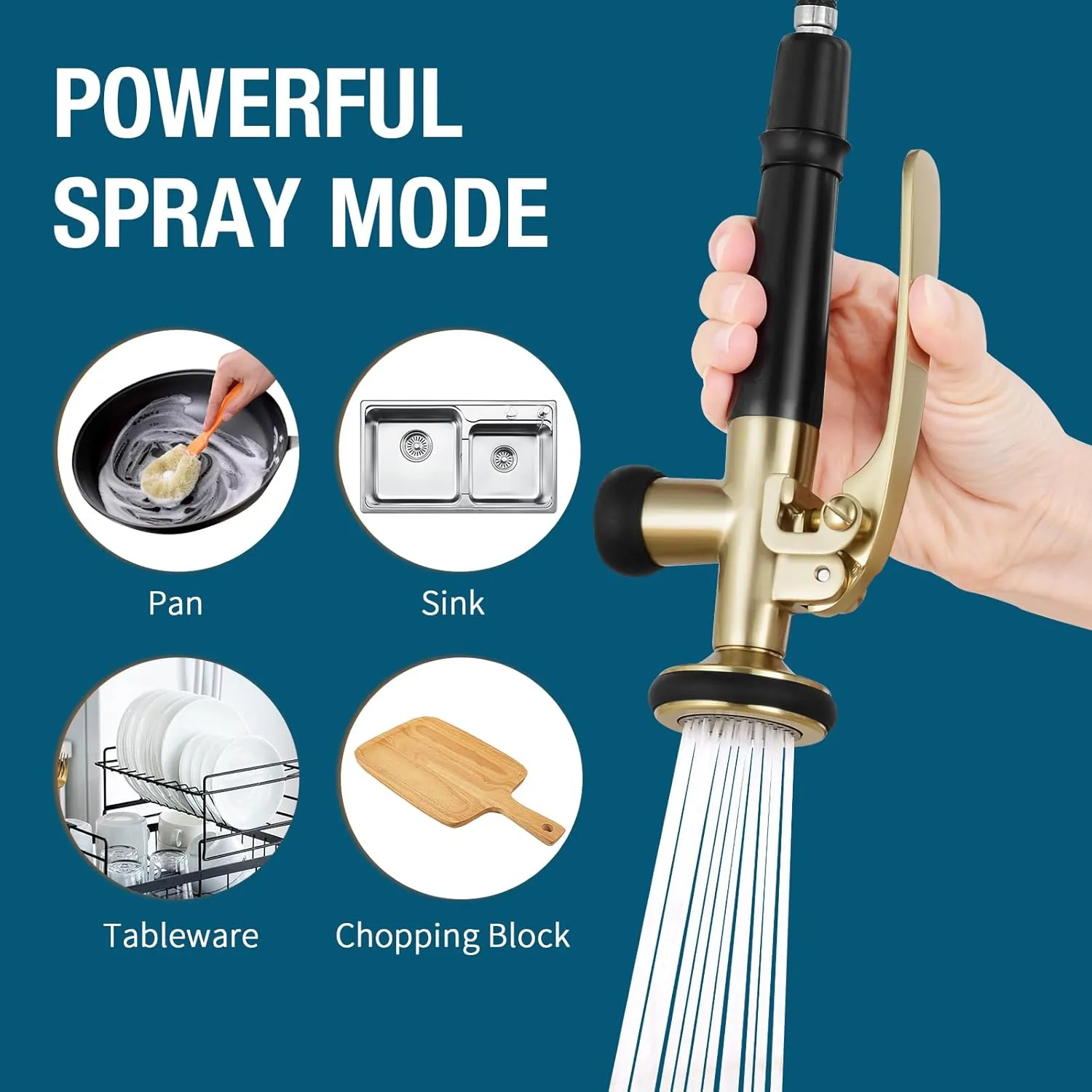Qomolangma Brushed Gold Commerical Kitchen Faucet with Pull Down Sprayer, Single Handle Stainless Steel Kitchen Sink Faucet with 2 Spouts, with Lock