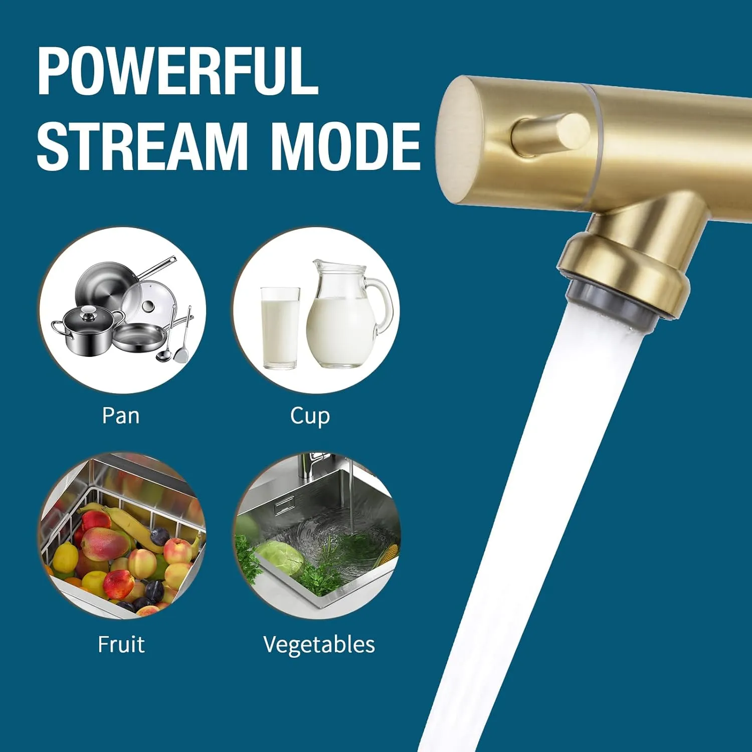 Qomolangma Brushed Gold Commerical Kitchen Faucet with Pull Down Sprayer, Single Handle Stainless Steel Kitchen Sink Faucet with 2 Spouts, with Lock
