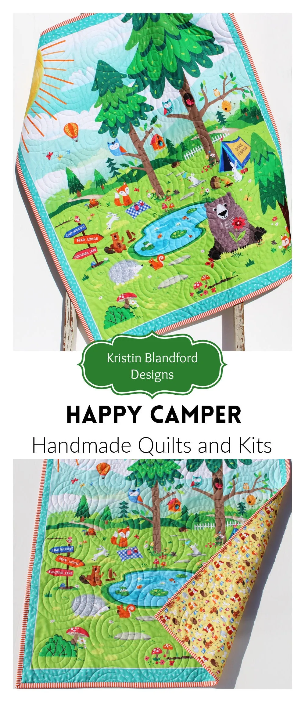 Quilt, Woodland Baby Quilt, Nursery Decor, Happy Camper