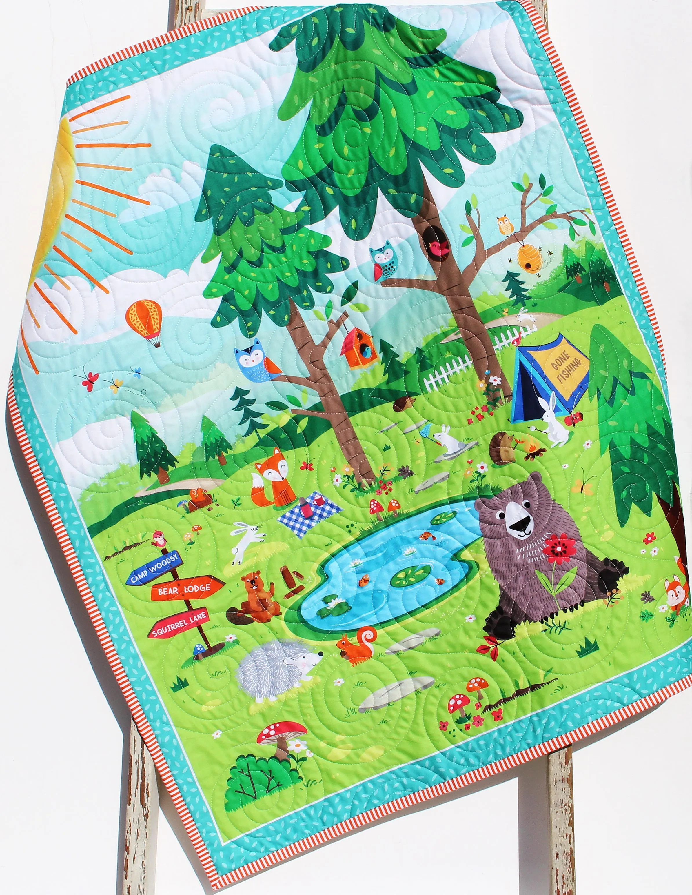 Quilt, Woodland Baby Quilt, Nursery Decor, Happy Camper