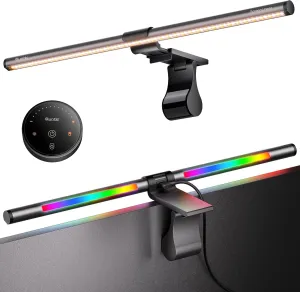 Quntis RGB Pro  Monitor Light Bar with Remote, 15 Modes Gaming Backlight, 4 Colors & Brightness Dimmable Fronlight, 20" Ra95 Eye-Care USB Reading Monitor Lamp, No Glare, Upgraded Clip for All Monitor