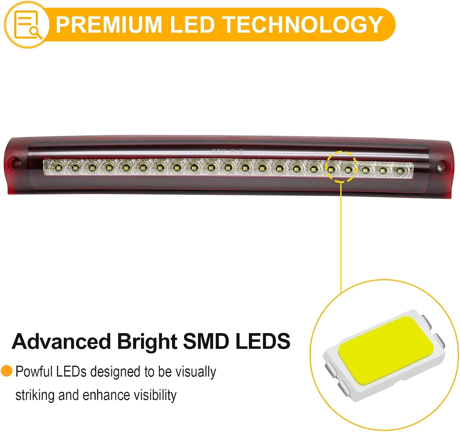 R&F Auto F1 Style Strobe LED Third Brake Light Replacement for F150 (1997-2003), F150 Heritage (2004) Roof Cargo Lights High Mount Stop Lamp with Seal Foam Gaskets (Red Clear Lens)