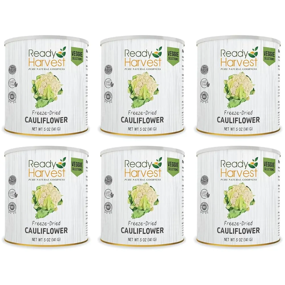 Ready Harvest Freeze-Dried Whole Foods for Emergency Food Storage, Camping Supplies, and Survival Kits | Sealed Fresh in #10 Can | 25-Year Shelf Life | 6 Cans | Cauliflower