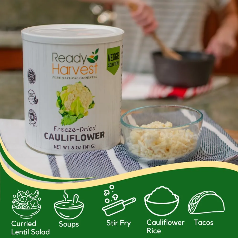 Ready Harvest Freeze-Dried Whole Foods for Emergency Food Storage, Camping Supplies, and Survival Kits | Sealed Fresh in #10 Can | 25-Year Shelf Life | 6 Cans | Cauliflower