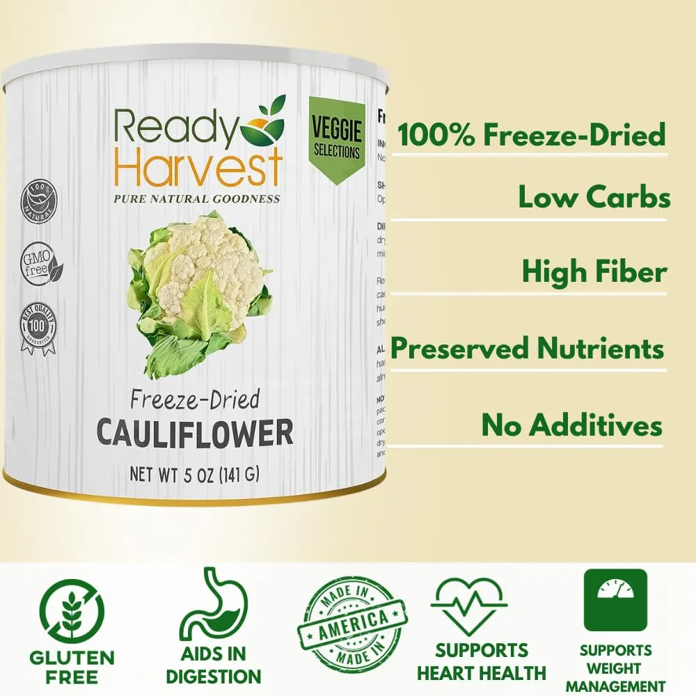 Ready Harvest Freeze-Dried Whole Foods for Emergency Food Storage, Camping Supplies, and Survival Kits | Sealed Fresh in #10 Can | 25-Year Shelf Life | 6 Cans | Cauliflower