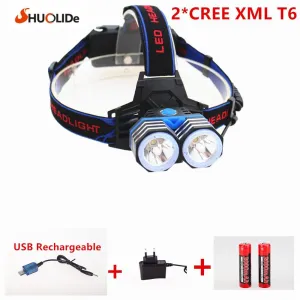 Rechargeable CREE xmlT6 led Headlamp headlight Light lighting lantern lamp  2*18650 battery 1*AC/charger 1*USB charger