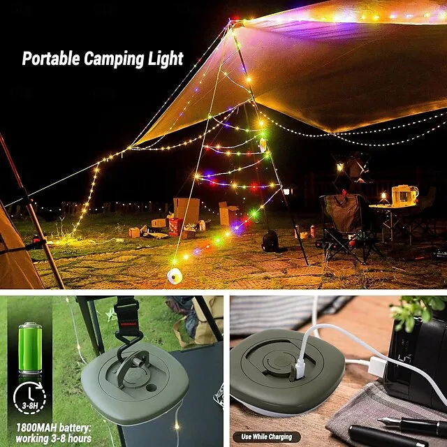 Rechargeable LED Camping Lamp Strip String Lights Atmosphere  Waterproof Recyclable Light Belt Outdoor Garden Decoration Lamp for Tent Room