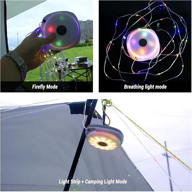 Rechargeable LED Camping Lamp Strip String Lights Atmosphere  Waterproof Recyclable Light Belt Outdoor Garden Decoration Lamp for Tent Room