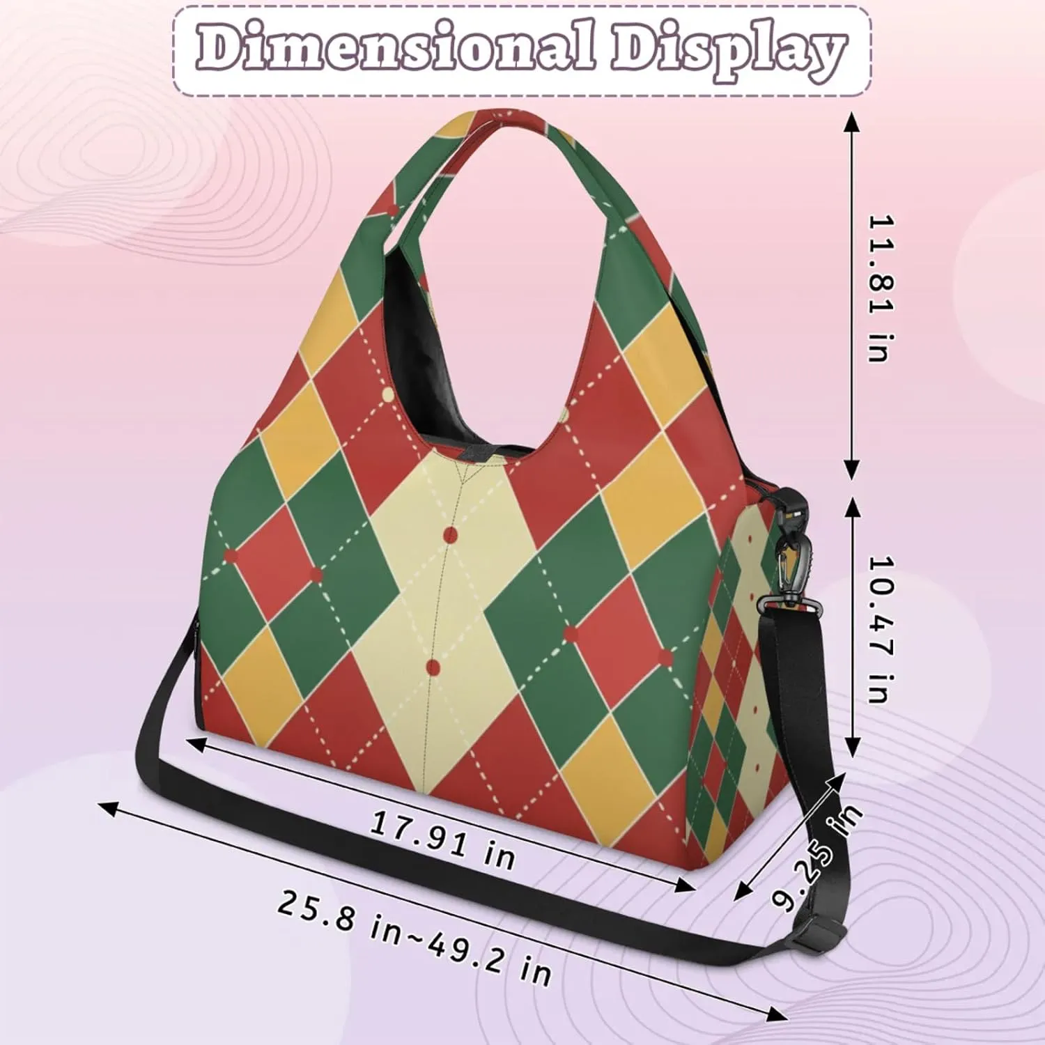 Red Green Theme Decorative Gym Bag Yoga Mat Tote for Women with Shoes Compartment Lightweight Duffle Travel Carrier Wet Dry Storage Pockets Adjustable Pilates Mats Shoulder Bags for Sport Swim