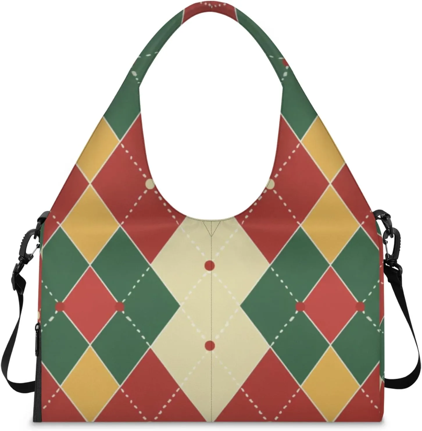 Red Green Theme Decorative Gym Bag Yoga Mat Tote for Women with Shoes Compartment Lightweight Duffle Travel Carrier Wet Dry Storage Pockets Adjustable Pilates Mats Shoulder Bags for Sport Swim
