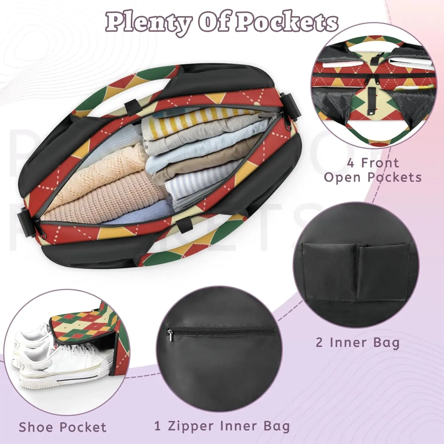 Red Green Theme Decorative Gym Bag Yoga Mat Tote for Women with Shoes Compartment Lightweight Duffle Travel Carrier Wet Dry Storage Pockets Adjustable Pilates Mats Shoulder Bags for Sport Swim